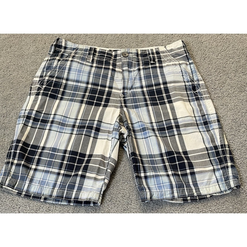 Y2K EXPRESS Plaid Chino Shorts Men's Sz 32 Blue Preppy Nautical Beach Athleisure